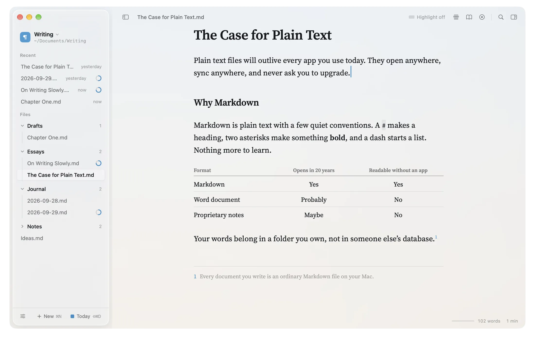 A plain-text essay in klar., with a table and a footnote